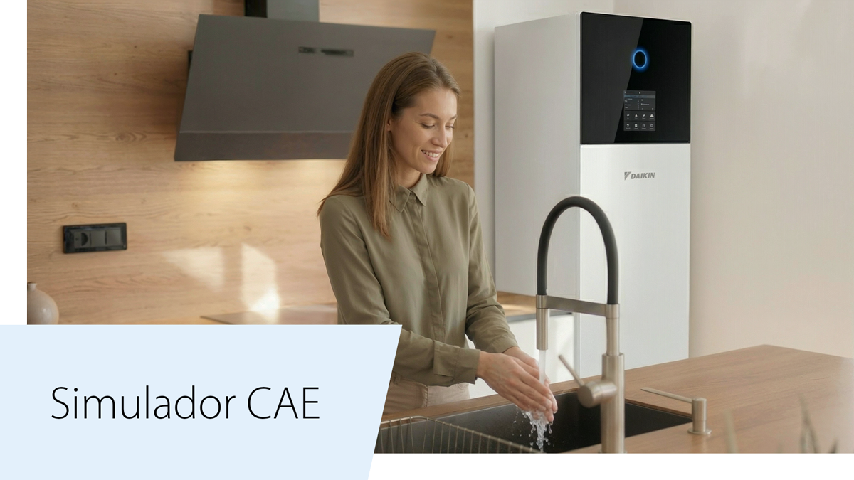 Mujer utilizando el agua caliente sanitaria que ofrece la aerotermia de Daikin