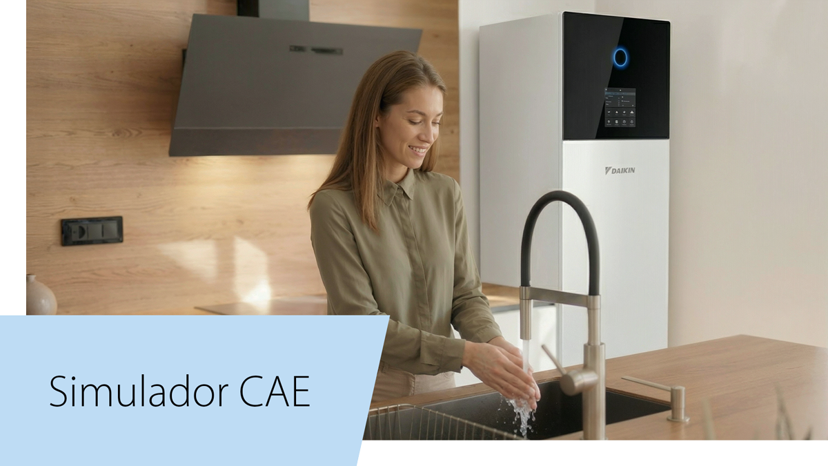 Mujer utilizando el agua caliente sanitaria que ofrece la aerotermia de Daikin