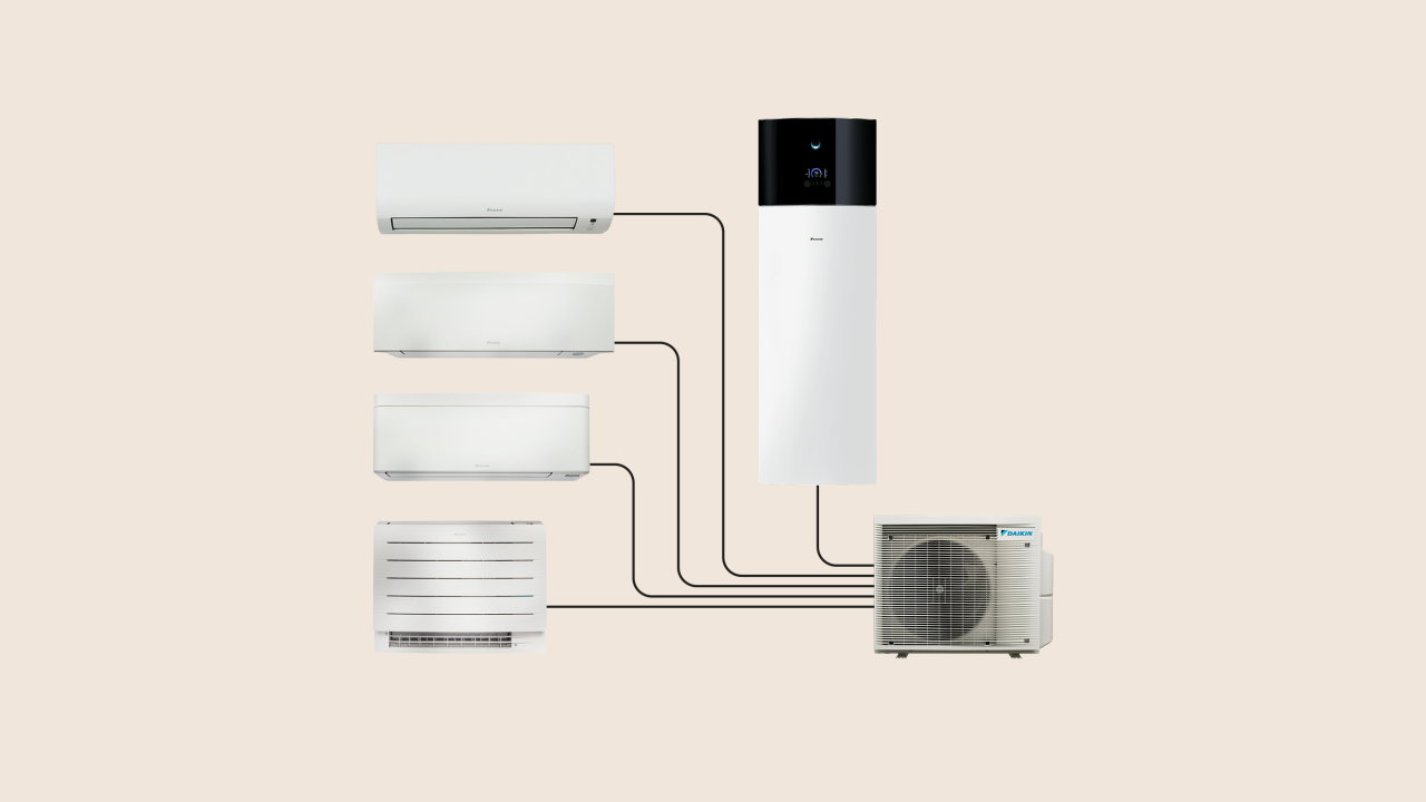 Calienta y enfría tu hogar y produce agua caliente, conectando una unidad exterior con hasta tres unidades interiores y un depósito de agua caliente